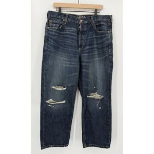 Ariat Jeans Womens 33 Blue Wide Leg High Rise Button Fly Tomboy Distressed NEW